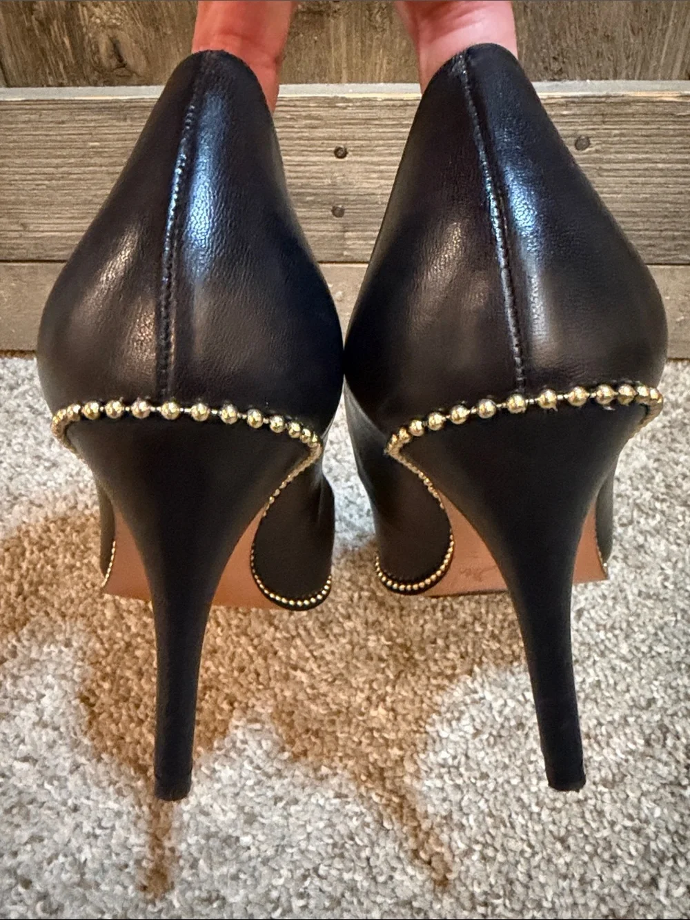 Coach Black Leather Gold Studded Trim Pointed Toe Stiletto Pumps Size 7 - Picture 7 of 13
